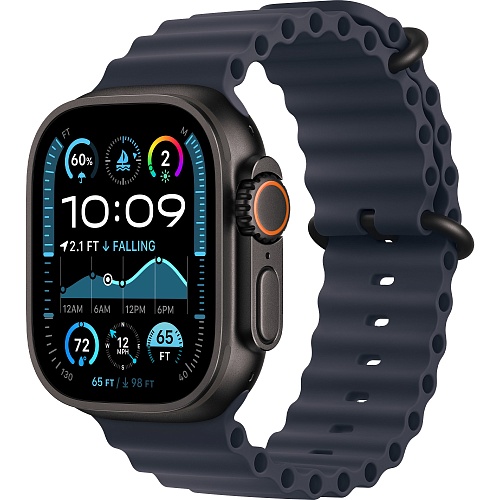 Смарт-годинник Apple Watch Ultra 2 49 mm Black Titanium Case with Ocean Band Midnight Blue (Відновлений, Ідеальний стан)
